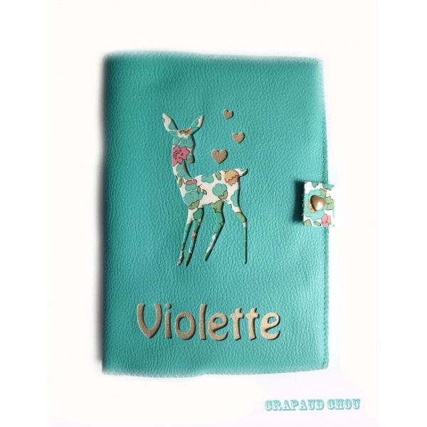 protège carnet de santé enfant faon bleu turquoise liberty Crapaud Chou