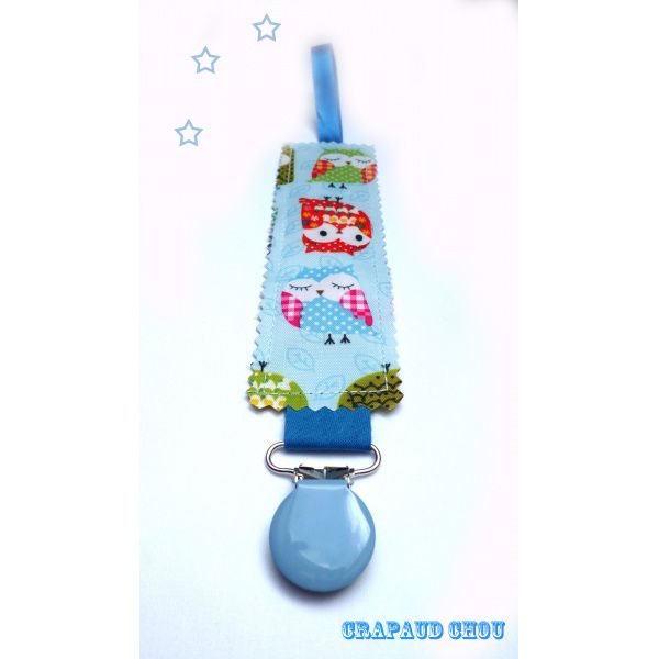 attache tétine hiboux bleue moins de 10 euros Crapaud chou