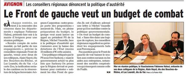 Pour un budget de combat au Conseil régional