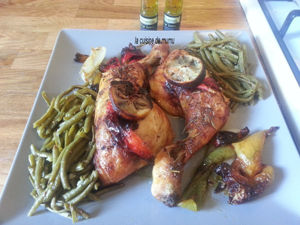 les cuisses de poulet aux poivrons, oignon ......
