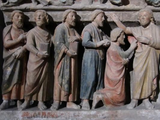 .Haut relief du jubé de l’église Saint-Laurent à (Le) Bourget-du-Lac XIIIe siècle - pierre sculptée polychromée