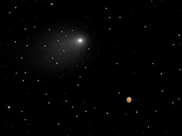 Siding Spring und der Mars am 19. Oktober gesehen vom Hubble Weltraumteleskop Quelle:NASA