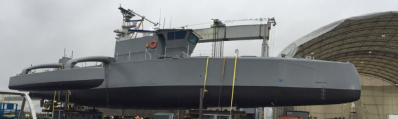 Launching ceremony of US navy Self-Driving Sea Hunter Warship