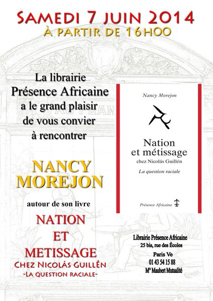 Rencontre / Dédicace : Nancy Morejon le 7 juin à Présence Africaine