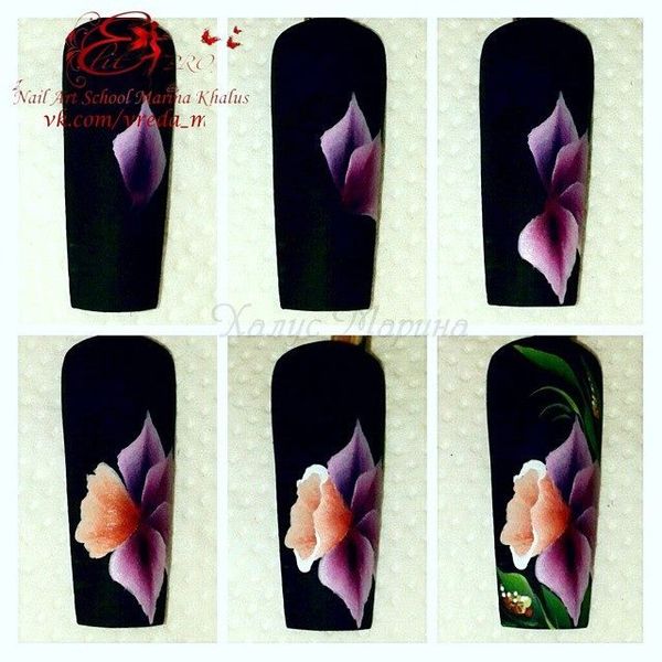 tutoriel, fleurs one stroke, pas à pas, nail art fleur one stroke