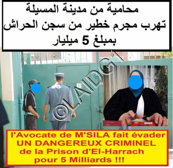 M'SILA, l'avocate fait évader UN GRAND CRIMINEL de la Prison d'El-Harrach pour 5 Milliards !!!