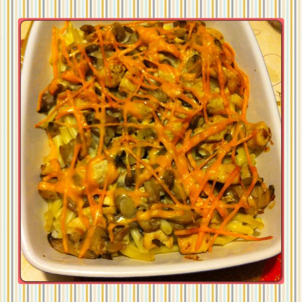 Gratin poulet macaroni mimolette