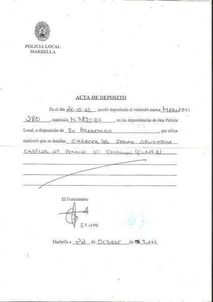 Desde el dia y hora que figura en el documento no volví a ver mi coche