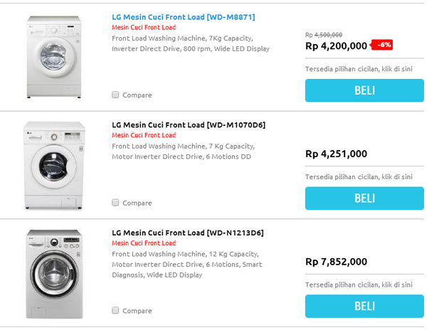 Harga mesin cuci LG front loading murah terbaru