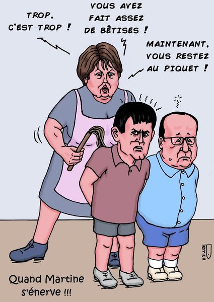 Martine Aubry, Manuel Valls, François Hollande, humour politique, caricatures politiques
