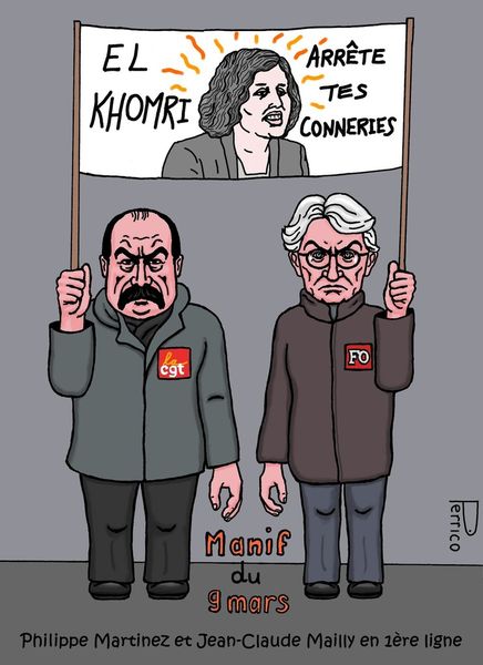 Jean-Claude Mailly, Philippe Martinez, FO, CGT, manif, Myriam El Khomri