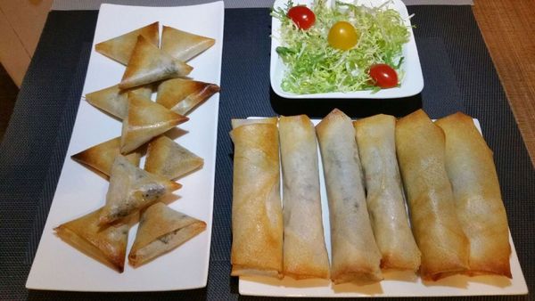 samoussas et rouleaux de bouquets vermicelles et citronnelle