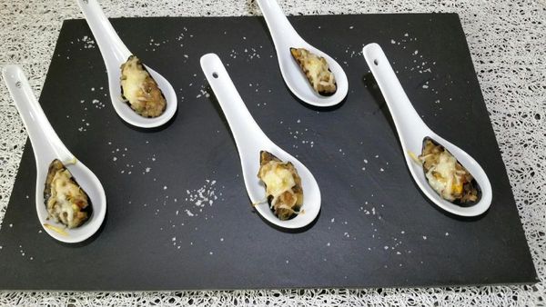moules gratinées aux petits légumes