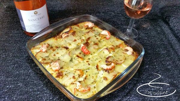 gratin de pommes de terre-courgettes aux écrevisses
