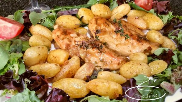 poulet à l'ail à l'espagnole et ses pommes de terre au pimenton