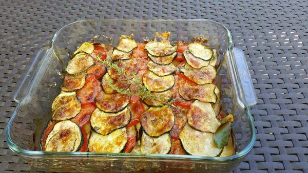 gratin de courgettes, aubergines et tomates au parmesan