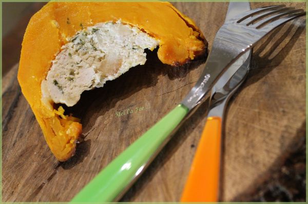 Potimarron farci au poulet et parmesan