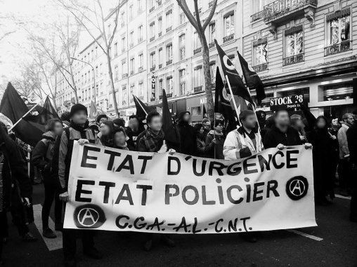 Prise de vue du cortège AL-CGA-CNT à Lyon, le 6 février 2016.