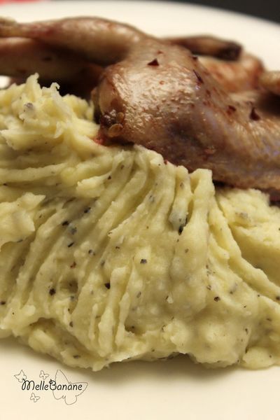 Purée à la truffe et caille laquée