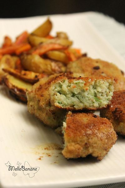 Poisson pané aux herbes et légumes rôtis
