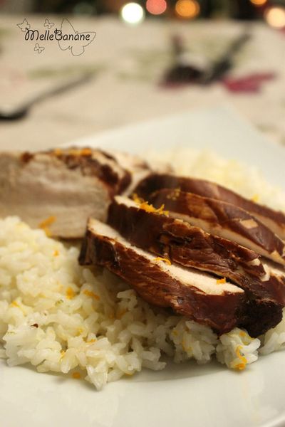 Poulet poché à la chinoise et son riz à l'orange