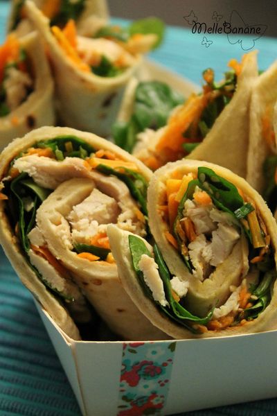 Wrap au poulet , carottes et mimolette