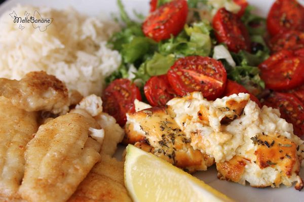 Poisson, feta rôti et tomate et ....