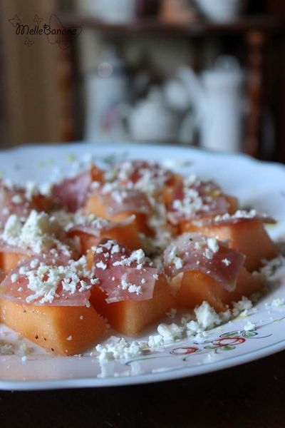 Tapas de melon feta et jambon