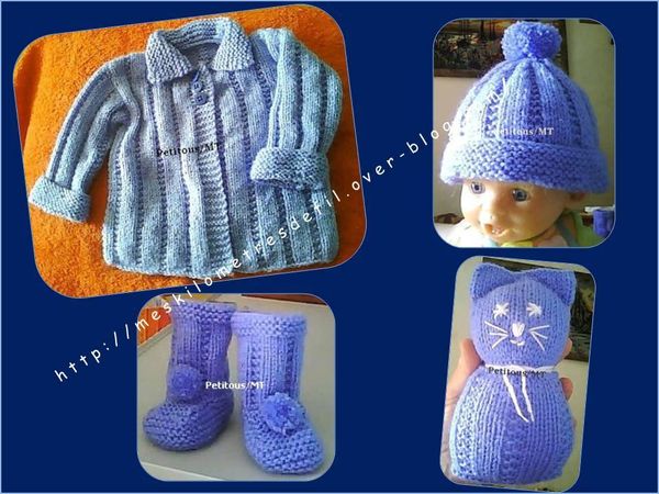 Veste - bonnet - bottillons 3 mois et doudou