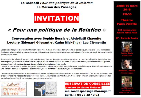 10 mars 2016: "Pour une politique de la relation"