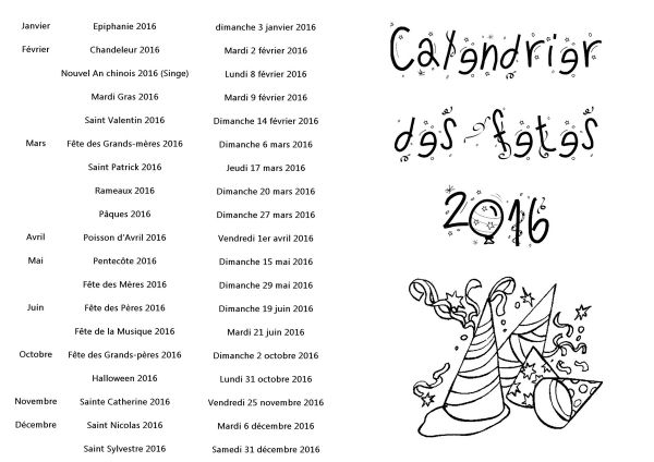 .. nouvel an .. " Calendrier des fêtes 2015 et 2016 "