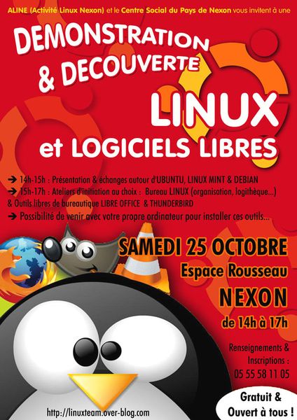 RENCONTRE LINUX & LOGICIELS LIBRES : Samedi 25 Octobre - 14h>17h - NEXON