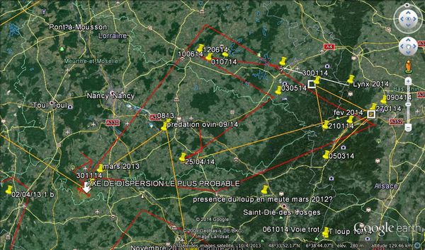 Dispersion du loup sur la Meurthe et Moselle