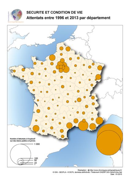 Carte de France par département des attentats à l'explosif