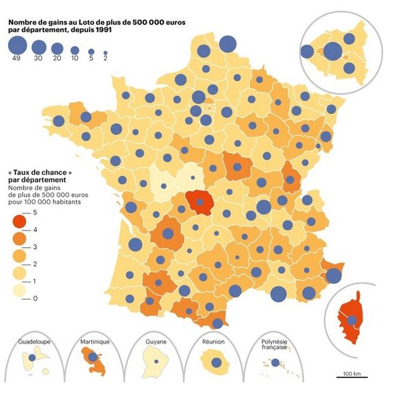 carte de France des gains à la loterie nationale