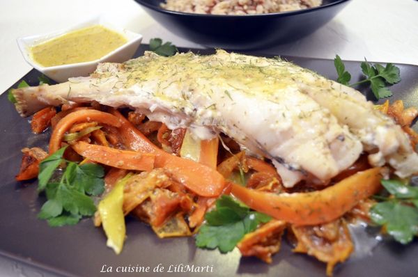 Lotte au vinaigre de cidre et crème et petits légumes