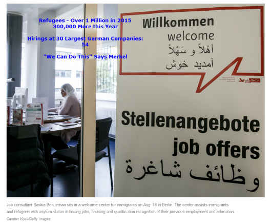 EN ALLEMAGNE, 54 REFUGIES SEULEMENT SUR 1,3 MILLIONS DE REFUGIES !!! DONT 52 POUR DEUTSCHE POST ONT TROUVE DU TRAVAIL DANS LES 30 PLUS GRANDES ENTREPRISES ! LE FIASCO COMPLET DE LA CONNASSE ET TRAITRESSE MERKEL !
