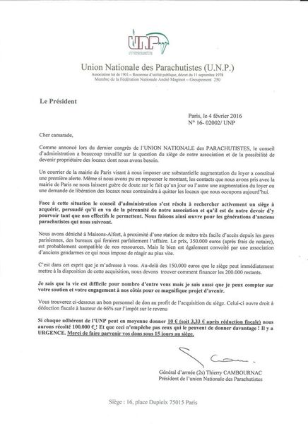 Appel au dons généralisé pour l'achat d'un siège pour l'UNP