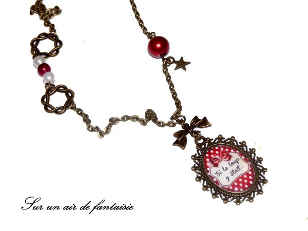 Sautoir cabochon base bronze, Chaperon Rouge, création unique !