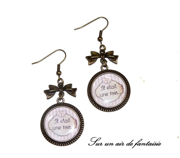 Boucles d'oreilles cabochons "Il était une fois", métal bronze