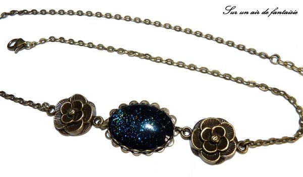 Head band, bijou de tête, bronze, avec cabochon noir pailleté