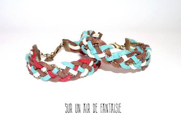 Bracelet tressé suédine, sur base bronze, tendance ethnique, création.