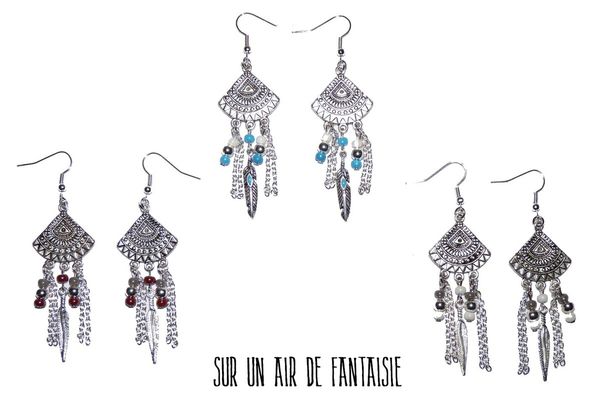 Boucles d'oreilles, esprit ethnique, 3 coloris au choix