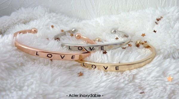 Jolis bracelets LOVE, en acier inoxydable, 3 coloris au choix