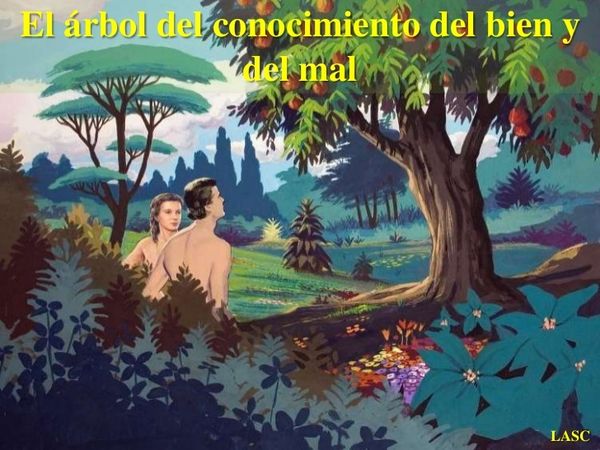 IMAGEN QUE REPRESENTA EL JARDIN DEL EDEN,A ADAN Y EVA Y A EL ARBOL DEL CONOCIMIENTO DEL BIEN Y DEL MAL