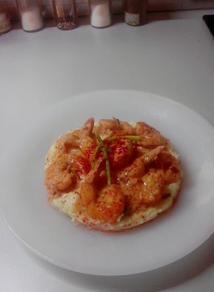 Purée de pomme de terre et ses gambas!