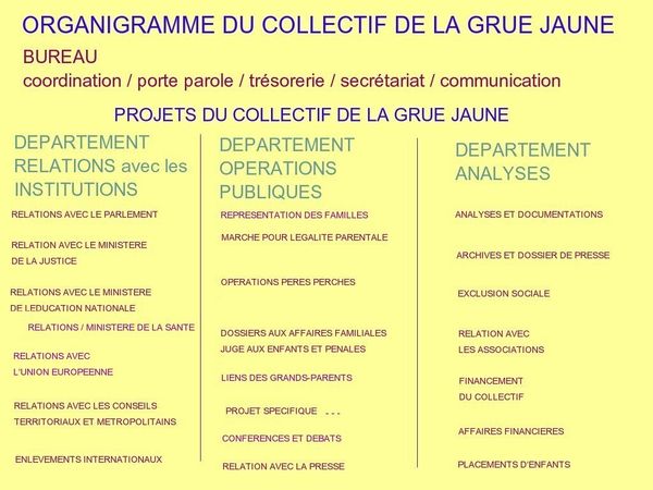 Réorganisation du Collectif de la Grue Jaune - Organigramme des projets