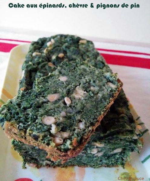 Cake aux épinards, chèvre & pignons de pin