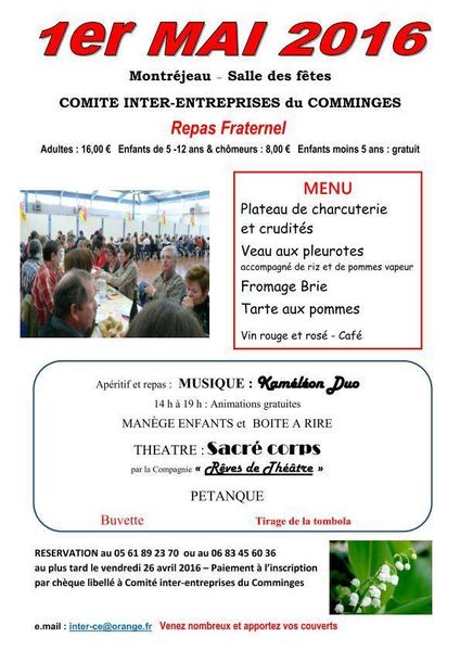 *1er mai 2016, repas fraternel, activités pour tout âge et tombola*