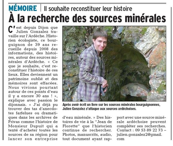 Mon projet de livre sur les sources minérales oubliées de l'Ardèche